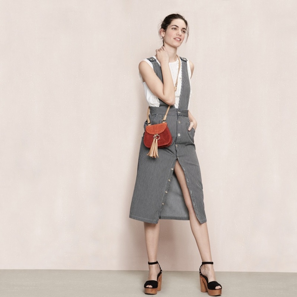 MAJE Ritano striped suspender dress 40FR Size